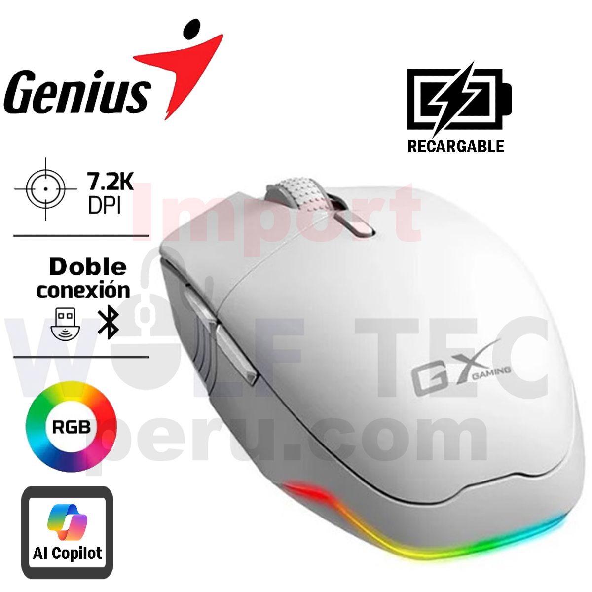 GENIUS GX - Mouse Gaming Inalámbricobt Genius GX Scorpion M8250 AI Copilot Blanco