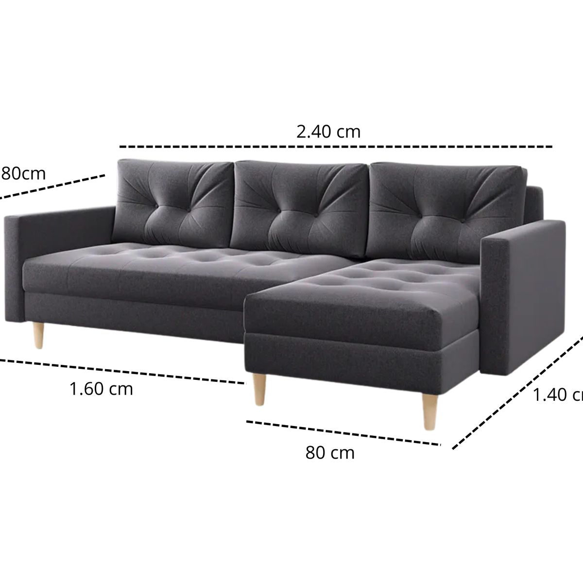 GENERICO - Sofá Seccional Chestter Premium - 2 piezas color Gris Oscuro
