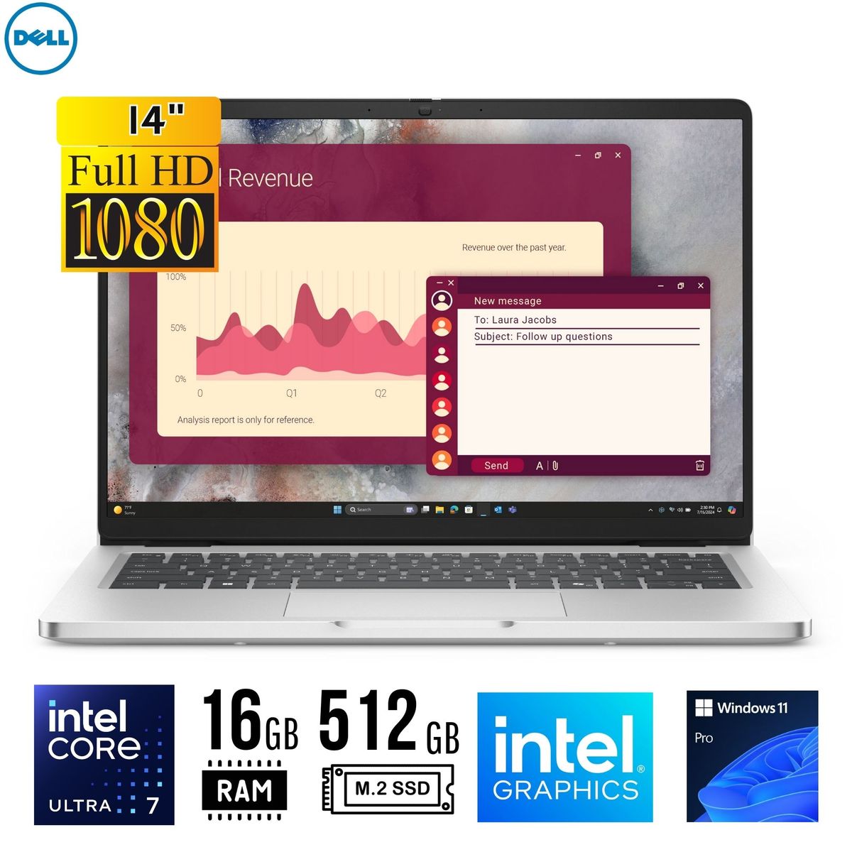 DELL - LAPTOP Dell Pro 14 PC14250 14" FHD Plus Intel Core Ultra 7 255U 16GB 512GB SSD W11 Pro