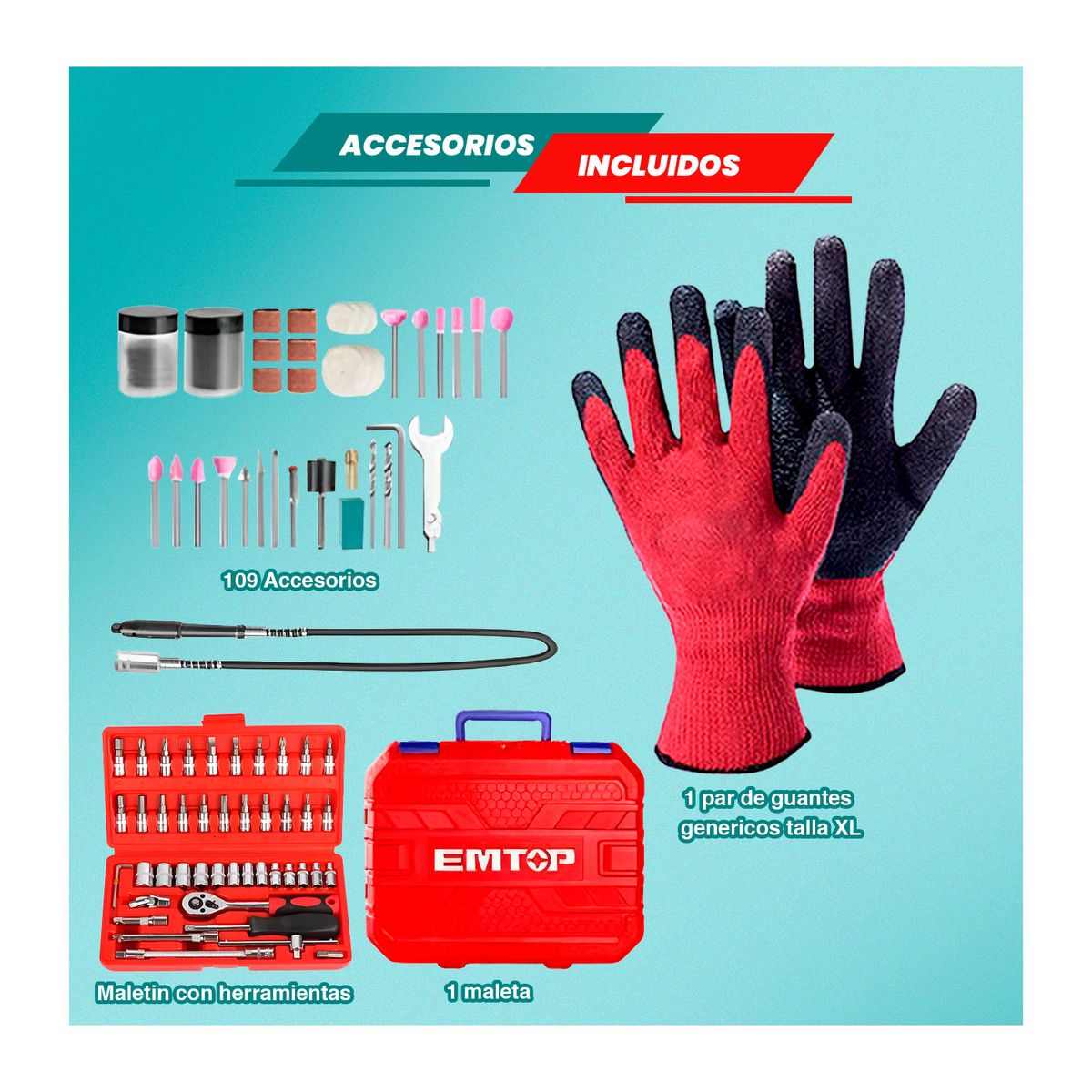 EMTOP - Mini Grinder 130w Multipropósito Cortador Pro + Set 46pzas