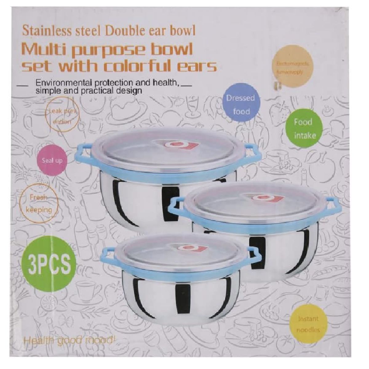 GENERICO - Set 3 Contenedor O Bowl De Acero Con Tapa Hermética 14,16,18