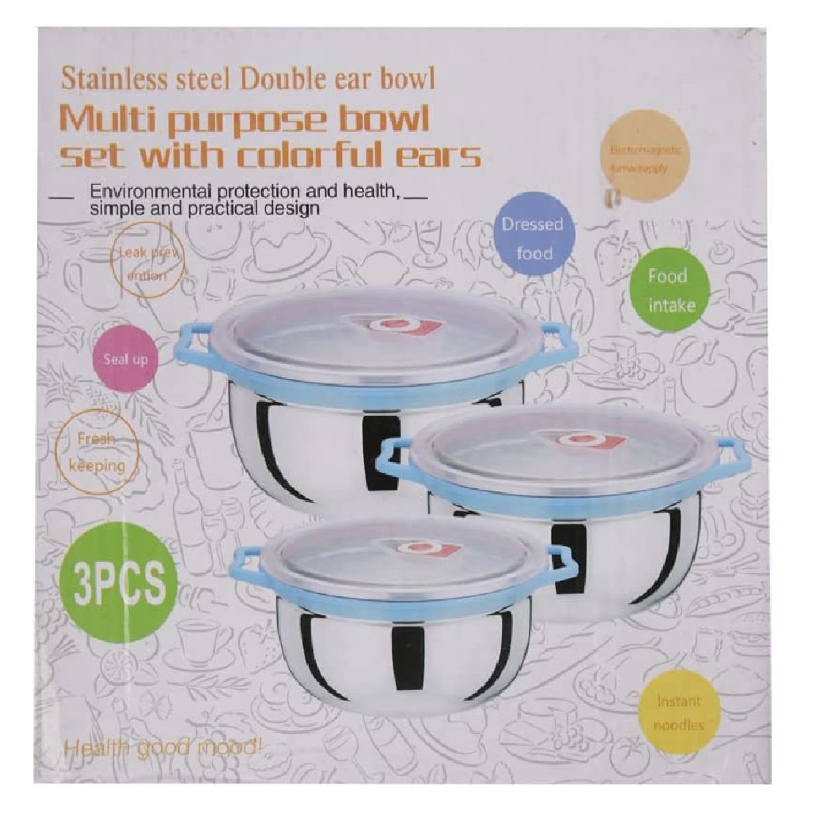 GENERICO - Set 3 Contenedor O Bowl De Acero Con Tapa Hermética 14,16,18