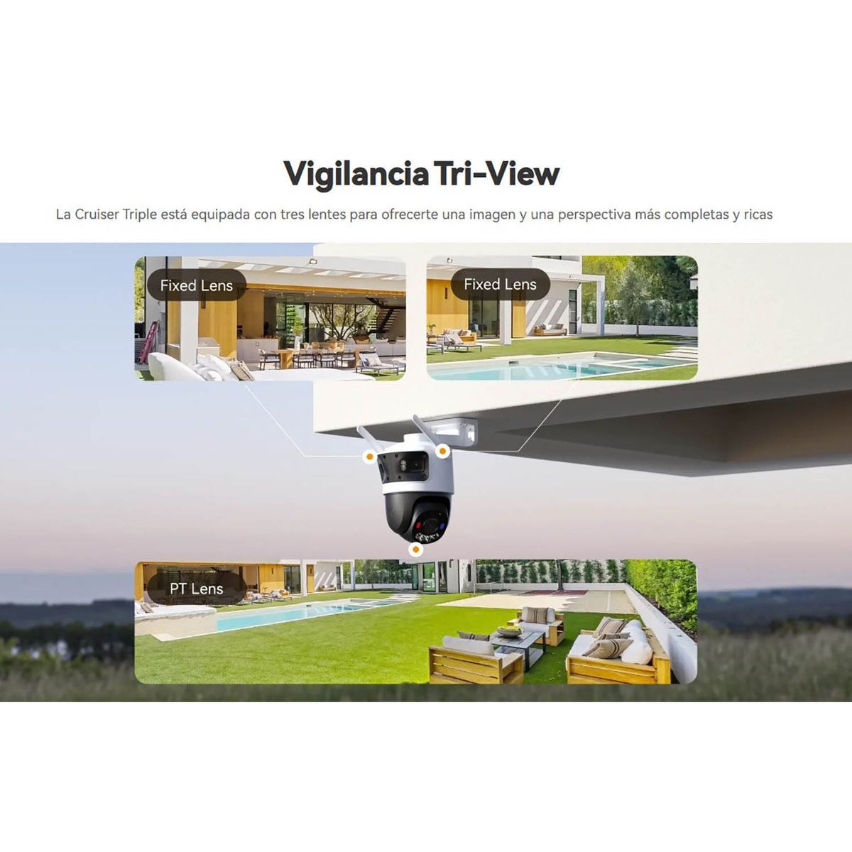 IMOU - Cámara IMOU CRUISER TRIPLE Lente 3+3+5 MP Audio 2 vías Luz disuasiva