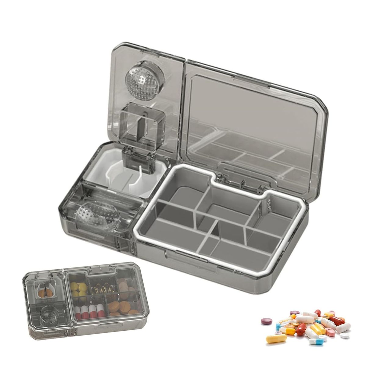 GENERICO - Triturador de Pastilla Con Cortador y Pastillero 3 En 1