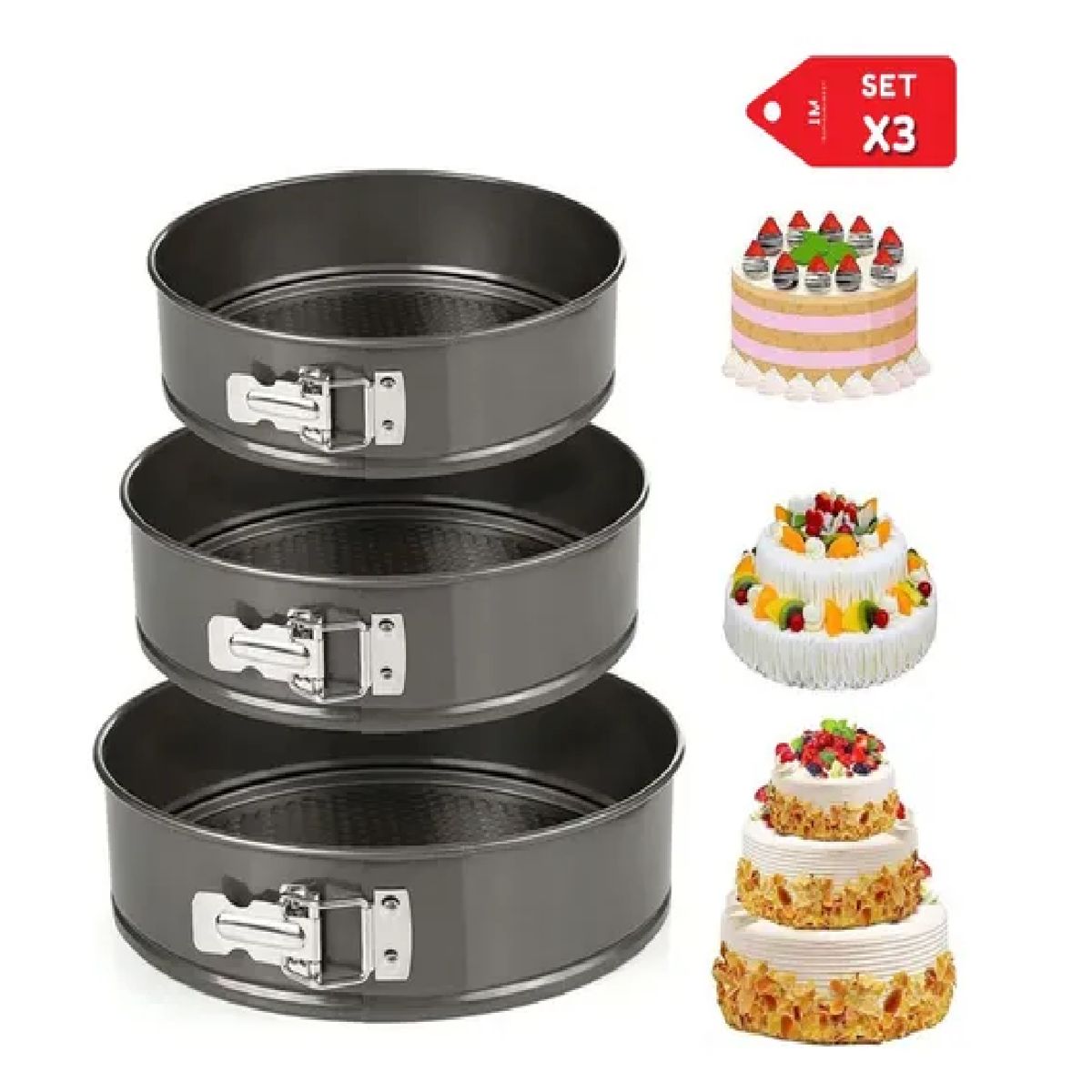 GENERICO - Set 3 Moldes Keke Pasteles Reposteria Antiadherente Circular
