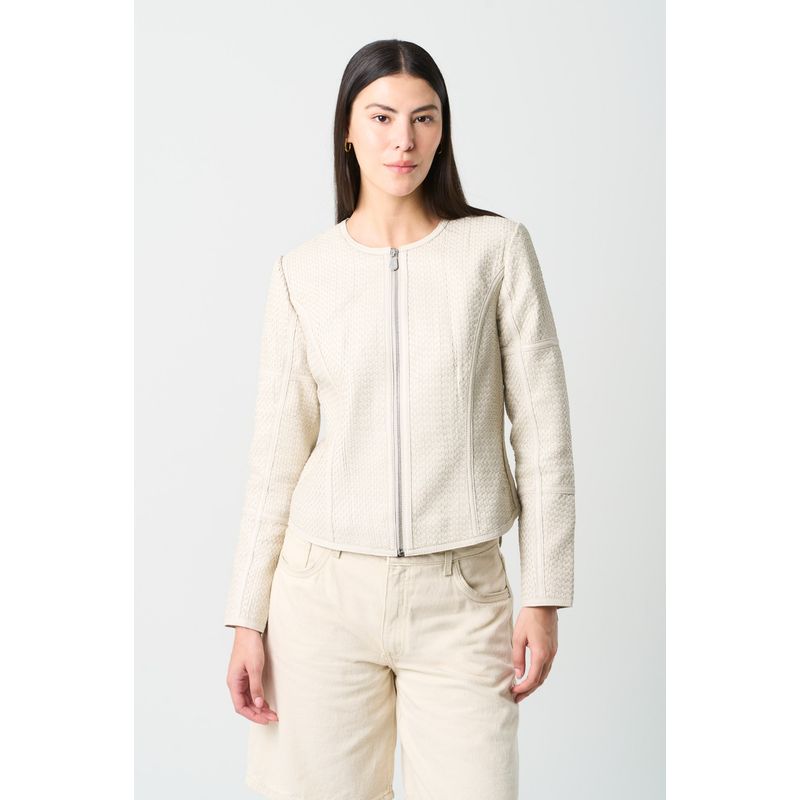 VELEZ - Vélez Casaca De Cuero Tejido Para Mujer Woven Crema