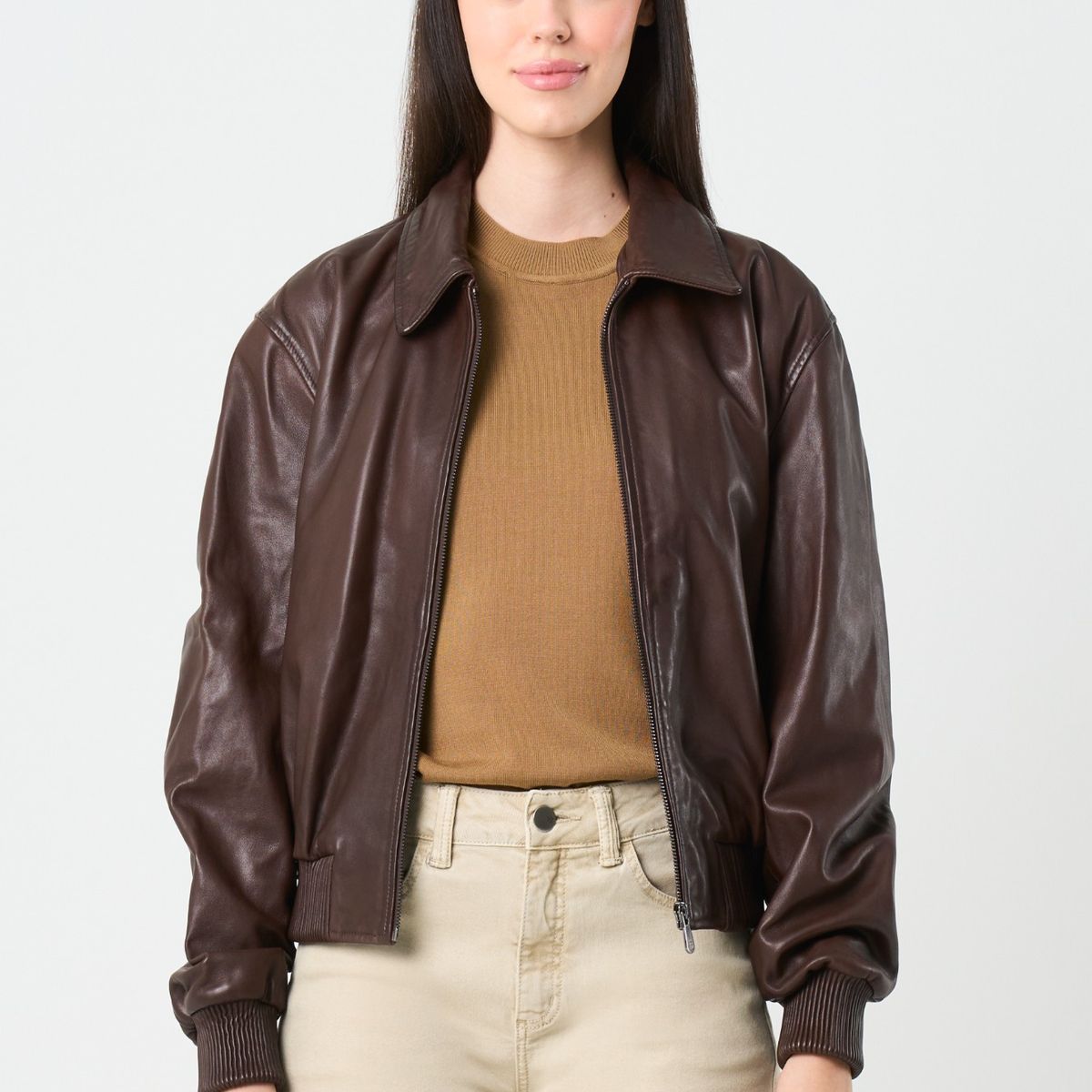 VELEZ - Vélez Casaca Bomber De Cuero Para Mujer Hazel Cafe