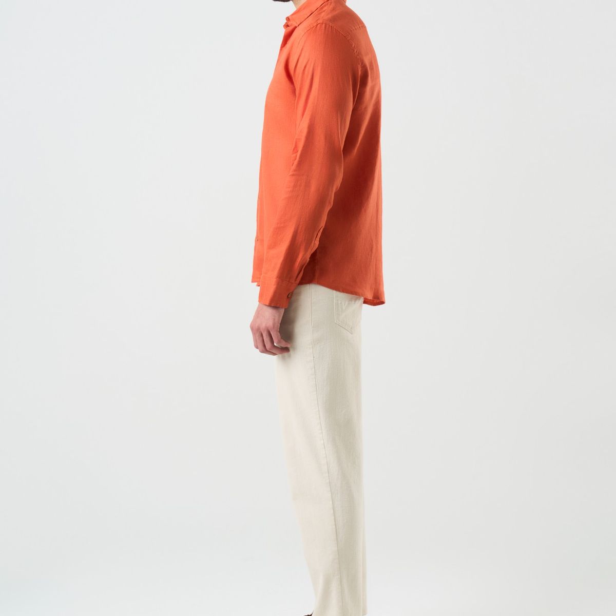 Velez - Vélez Camisa Manga Larga Lino Hombre Silueta Semifit Naranja