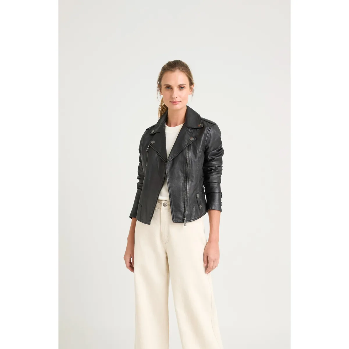 Velez - Vélez Casaca Biker De Cuero Para Mujer Charreteras Negro