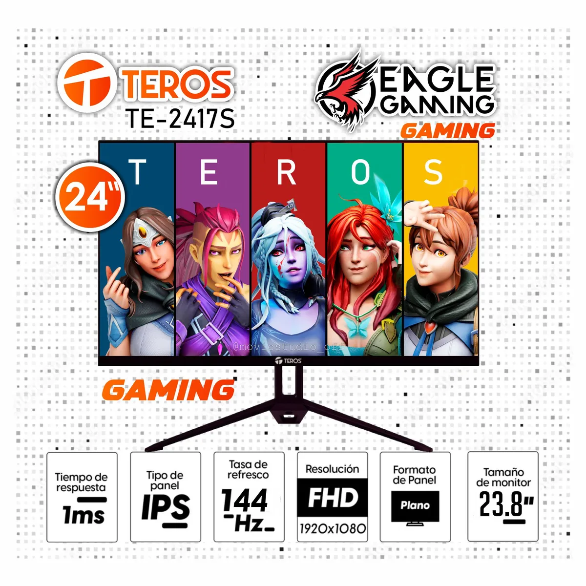 Monitor TEROS TE-2417S 238 FHD IPS 144Hz HDMI DP VESA FreeSync, marca Teros - Foto Principal