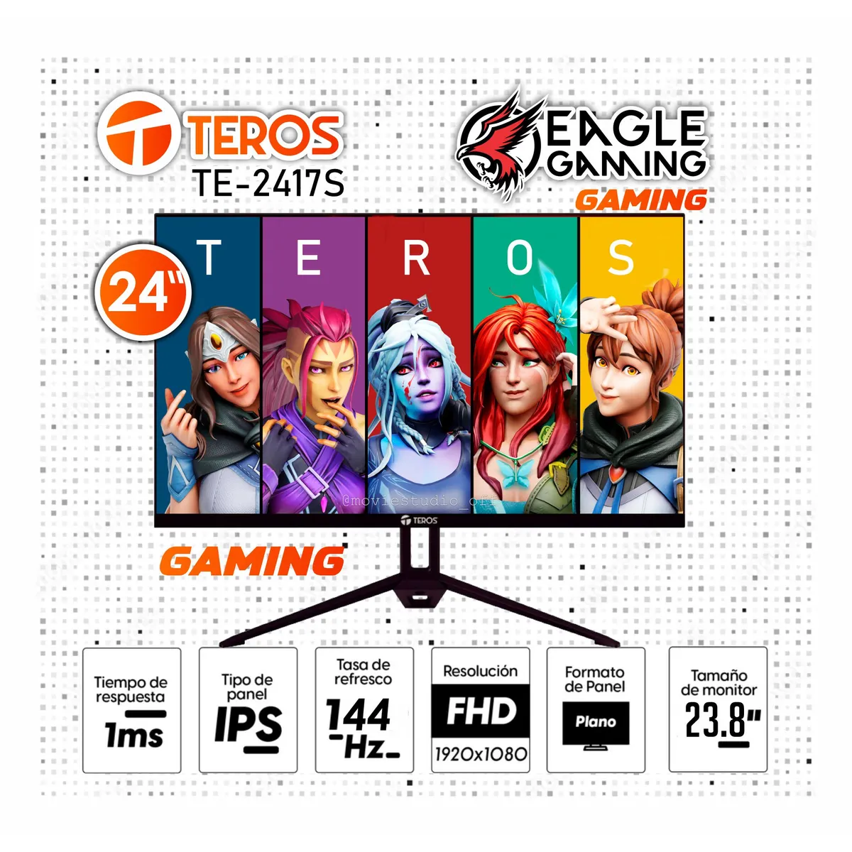 Monitor TEROS TE-2417S 238 FHD IPS 144Hz HDMI DP VESA FreeSync, marca Teros - Foto Principal