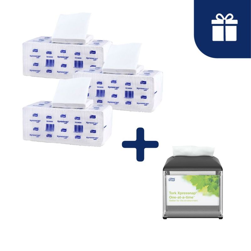 TORK - Servilleta Tork Xpressnap Café Blanca 3 x 500un + Dispensador Gratis