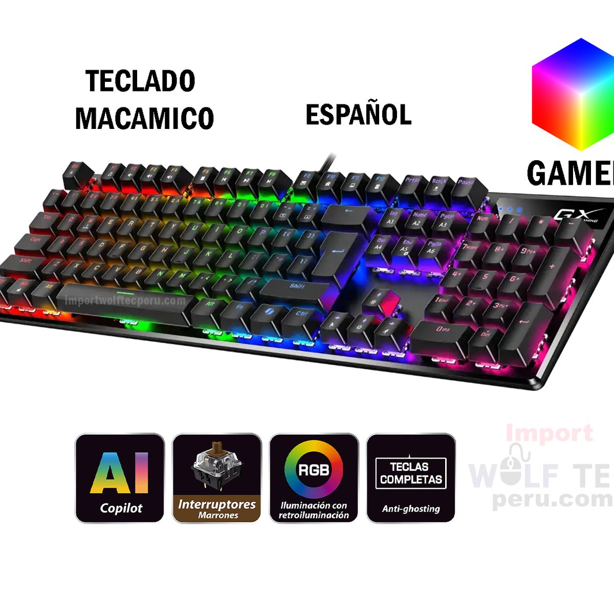 GENIUS GX - TECLADO GENIUS GX SCORPION K12 GAMING RGB LED MECHANICAL USB AI BROWN