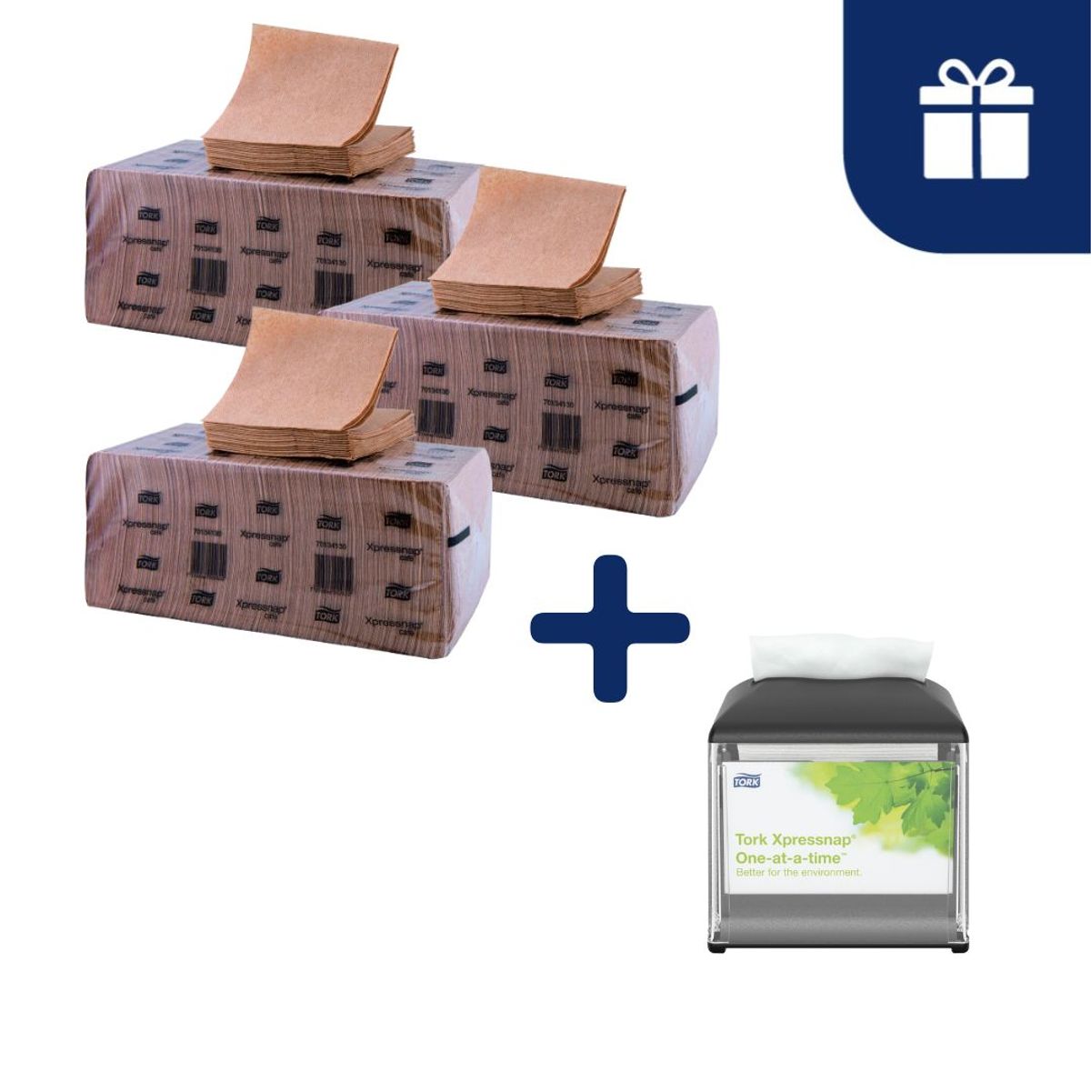 TORK - Servilleta Tork Xpressnap Café Natural 3 x 500un + Dispensador Gratis
