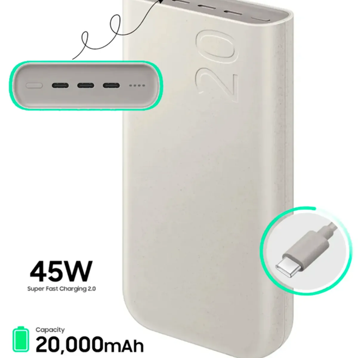 SAMSUNG - Power Bank Samsung 20000mAh 45W P4520 Beige