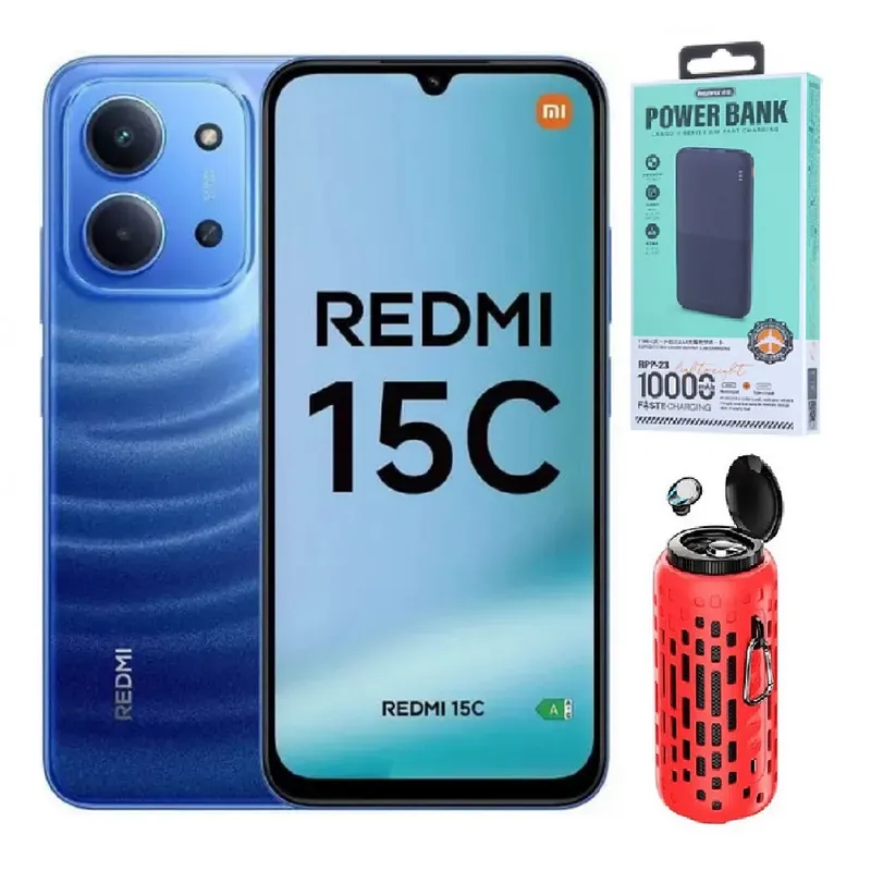 XIAOMI - Xiaomi Redmi 15C 4G 256GB 4+4GB Azul + Powerbank 10000mAh +  Parlante Bluetooth + Audifonos