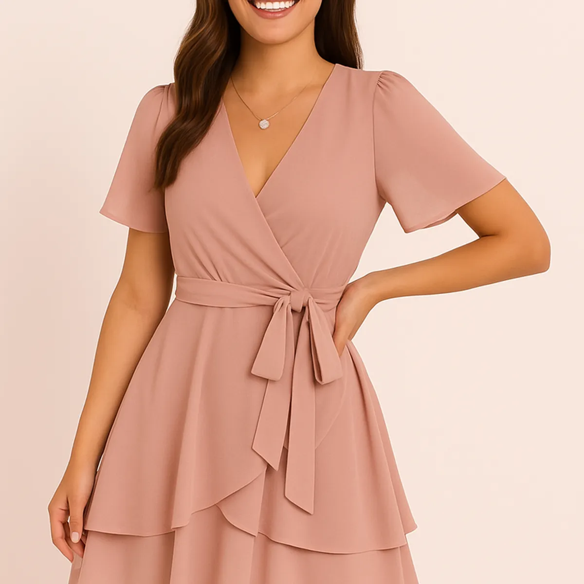 GENERICO - Vestido coctel palo rosa con lazo