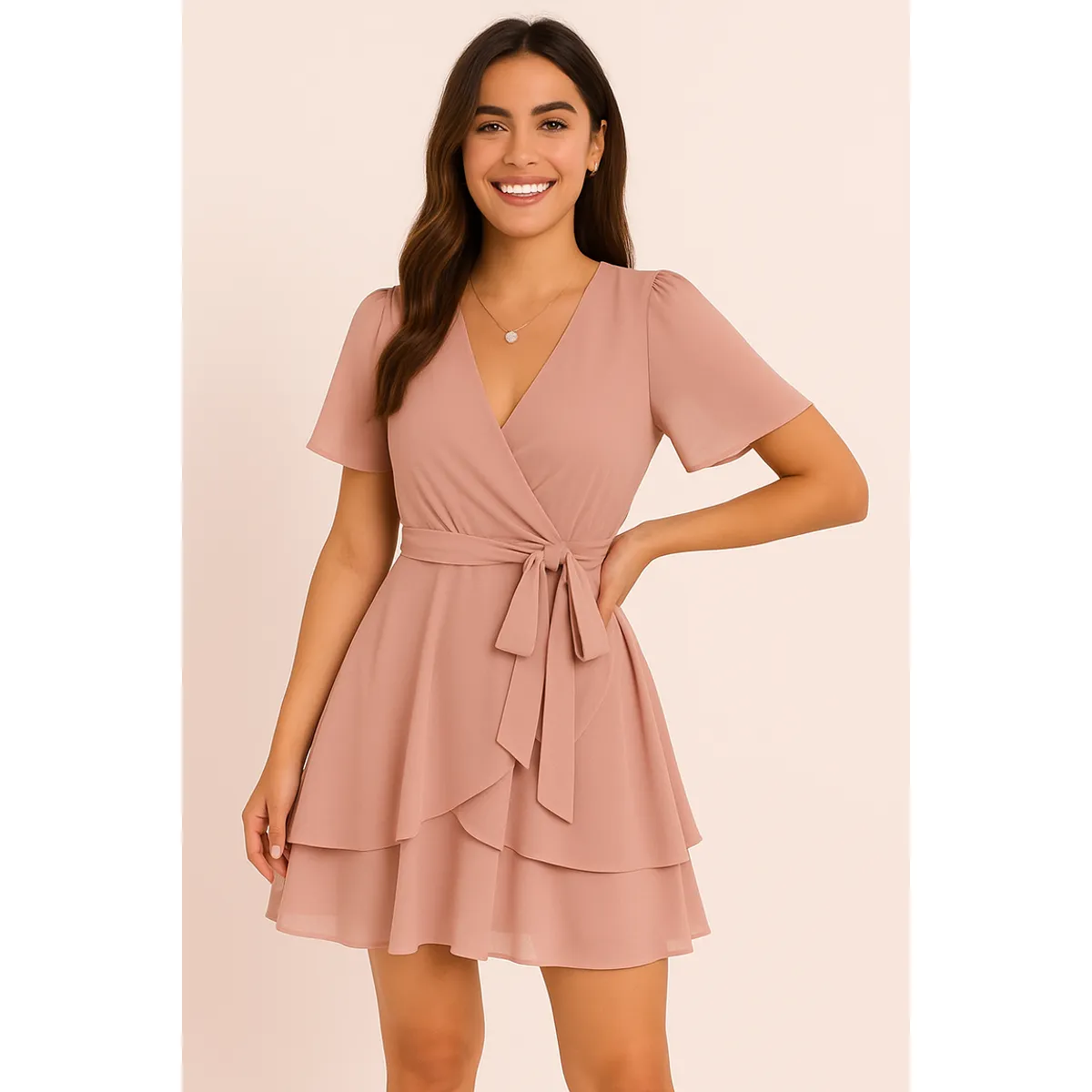 GENERICO - Vestido coctel palo rosa con lazo