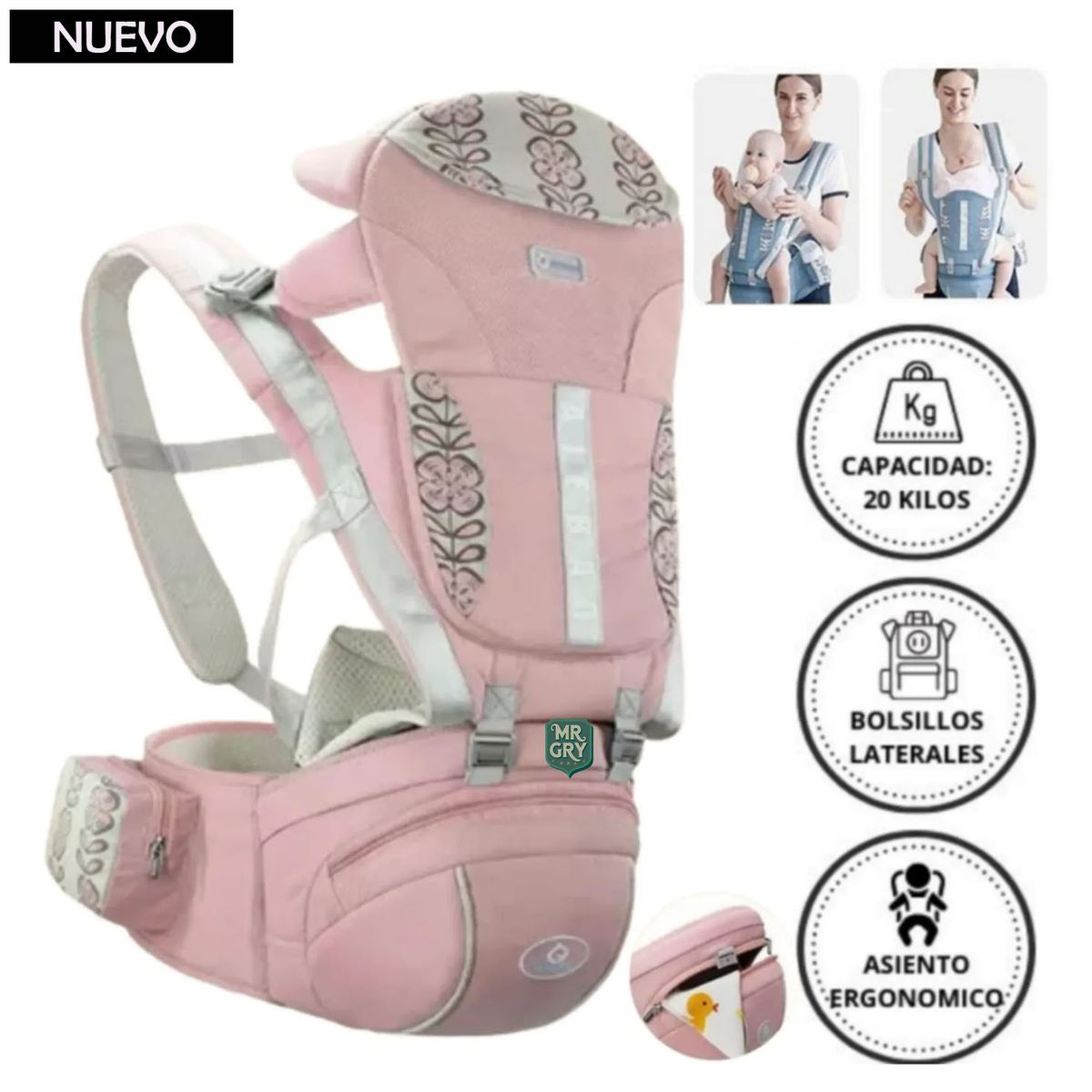 GENERICO - Canguro para Bebé Ergonómico Única Mia Rosado