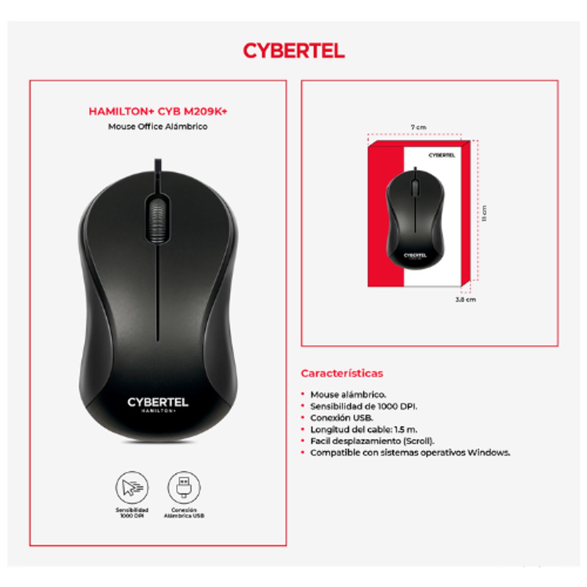 CYBERTEL - Mouse USB Hamilton+ CYB M209K+ Cybertel