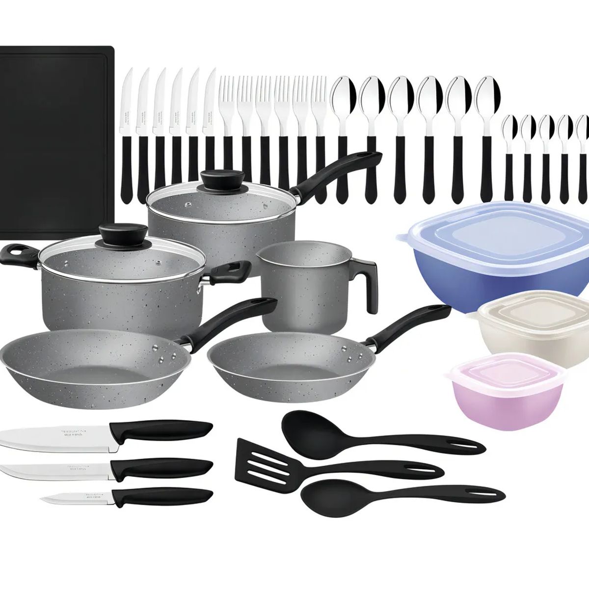 TRAMONTINA - Juego de Ollas Tramontina de 44 Piezas Antiadherente Plomo