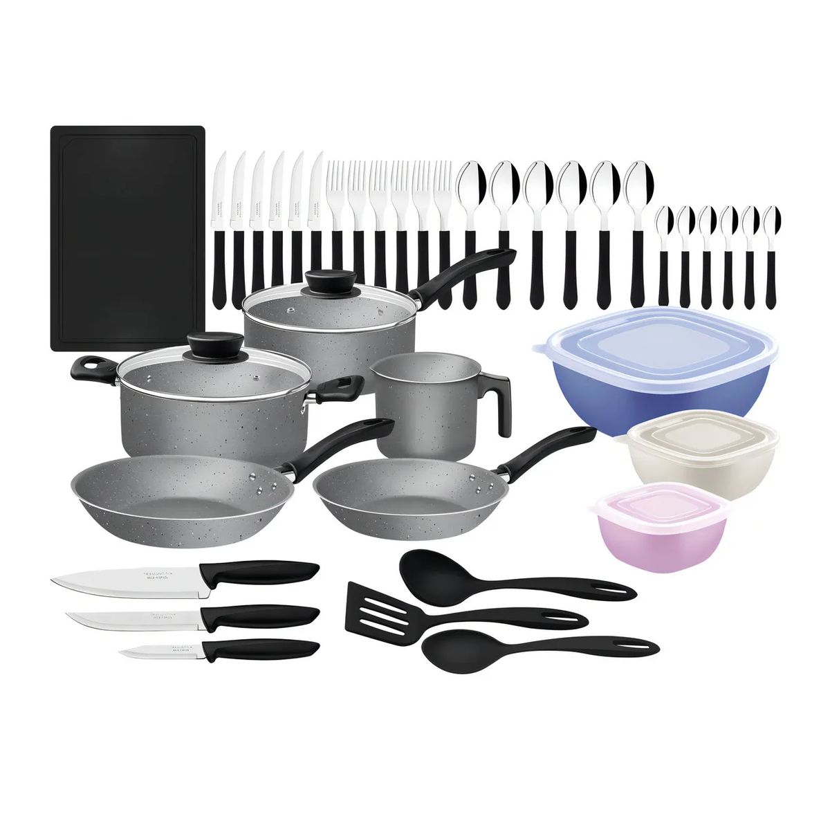 TRAMONTINA - Juego de Ollas Tramontina de 44 Piezas Antiadherente Plomo