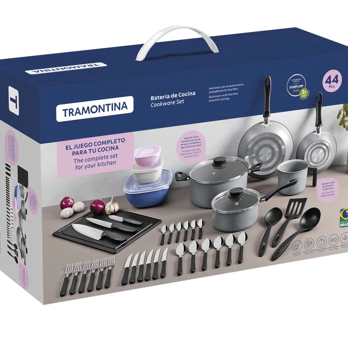 TRAMONTINA - Juego de Ollas Tramontina de 44 Piezas Antiadherente Plomo