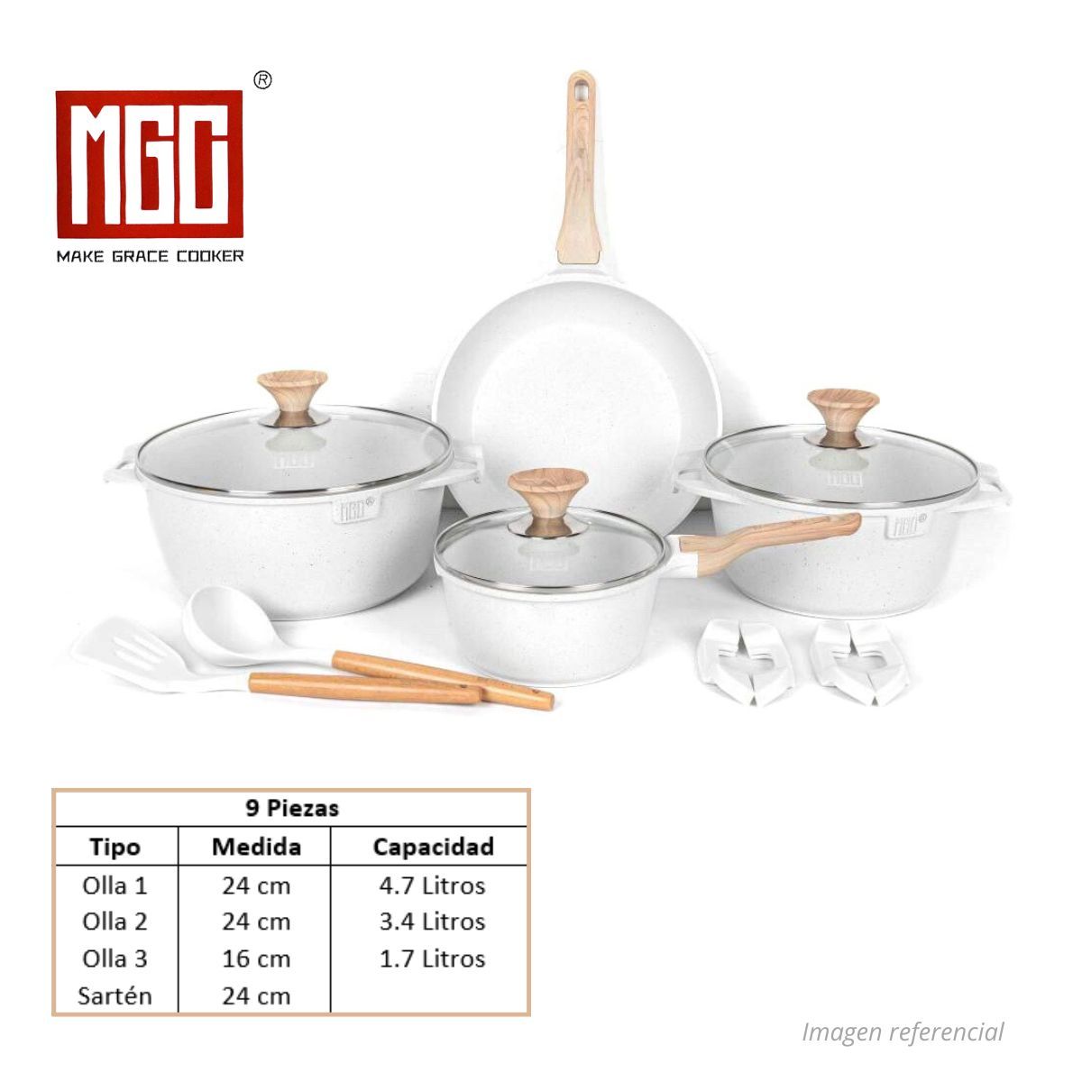 OEM - JUEGO DE OLLAS MGC DE 9 PIEZAS ROCA VOLCANICA WHITE