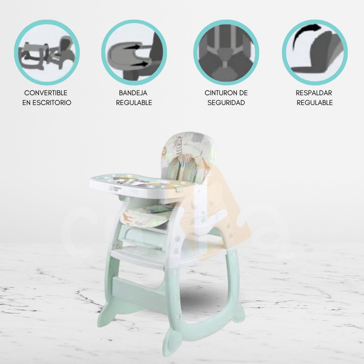 CUZKA - Silla de Comer Escritorio 3 en 1 «MICHO» GREEN