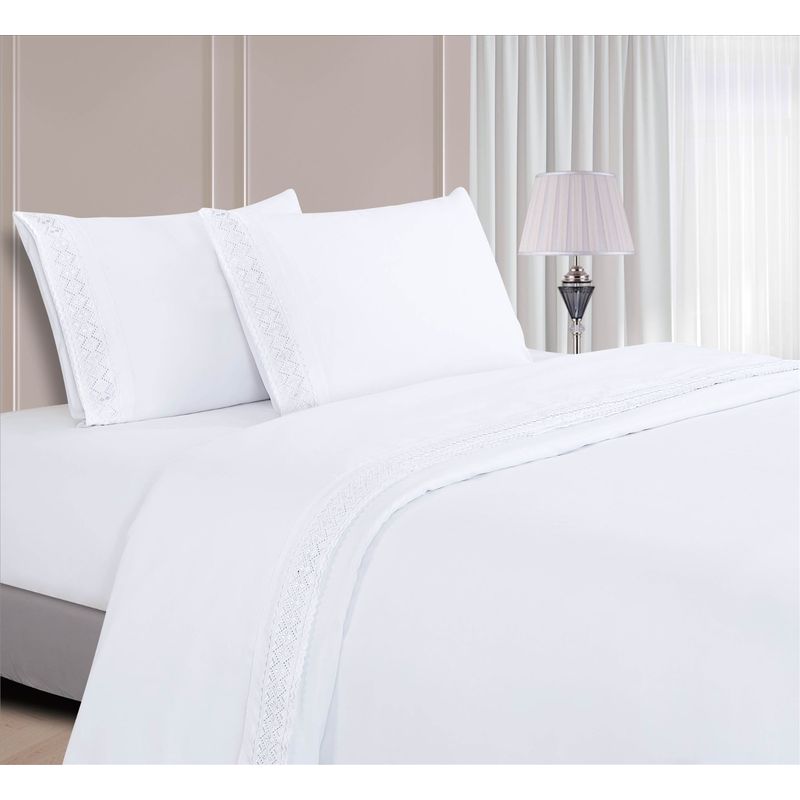 CASATEX - Juego de Sábanas 100% Algodón con Bordado Blanco