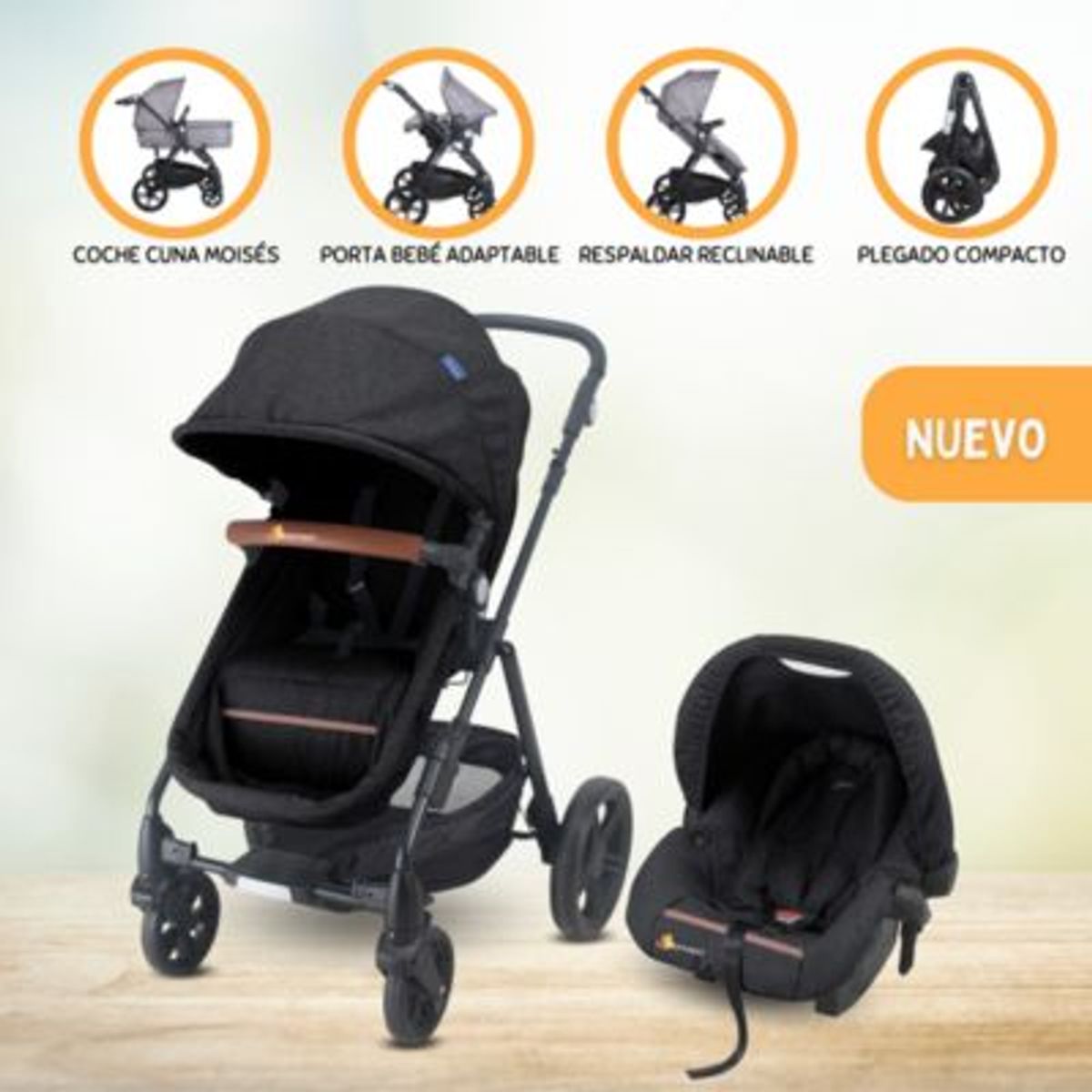 INFANTI - Coche Travel System Para Bebés «CLOUD» Black