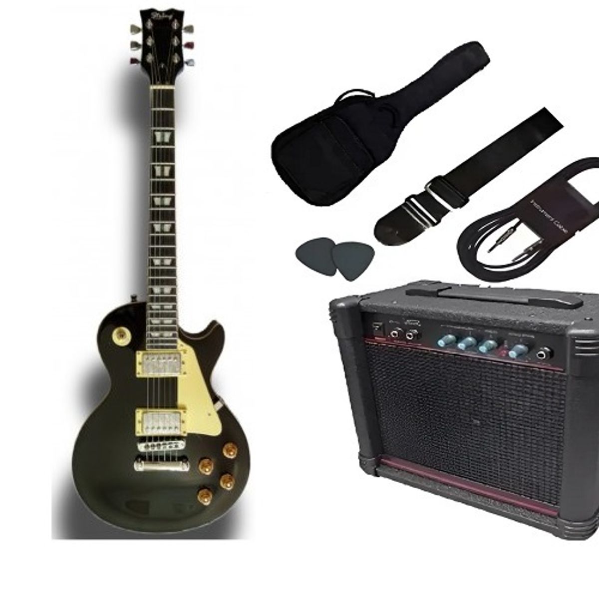 GENERICO - Pack de Guitarra Eléctrica Les Paul String Negro