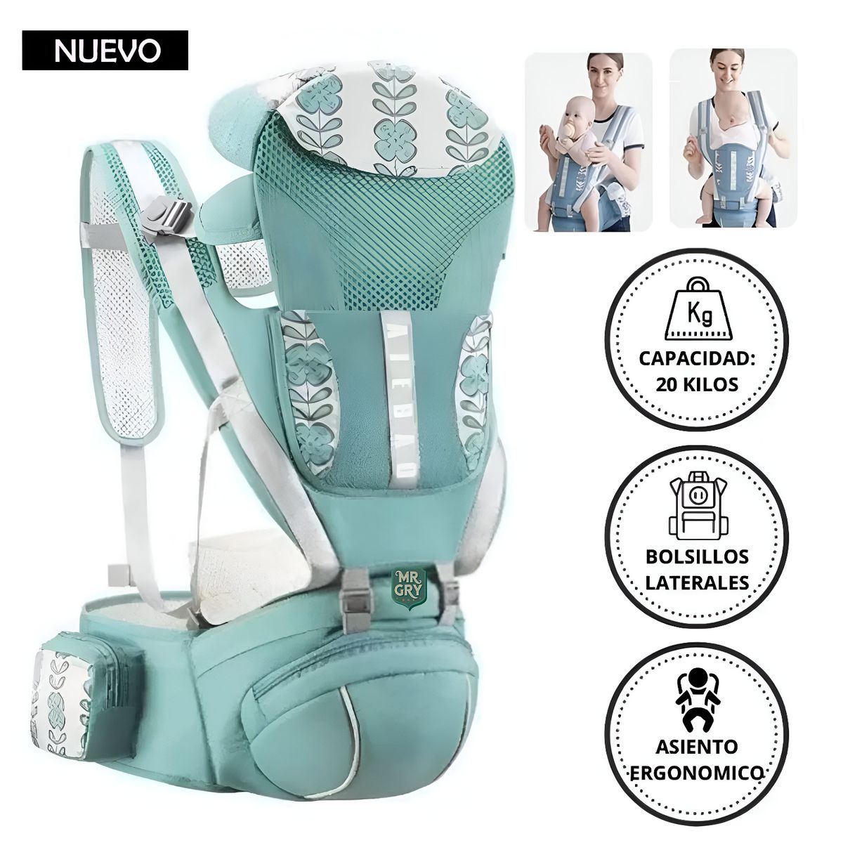 GENERICO - Canguro para Bebé Ergonómico Única Mia Verde