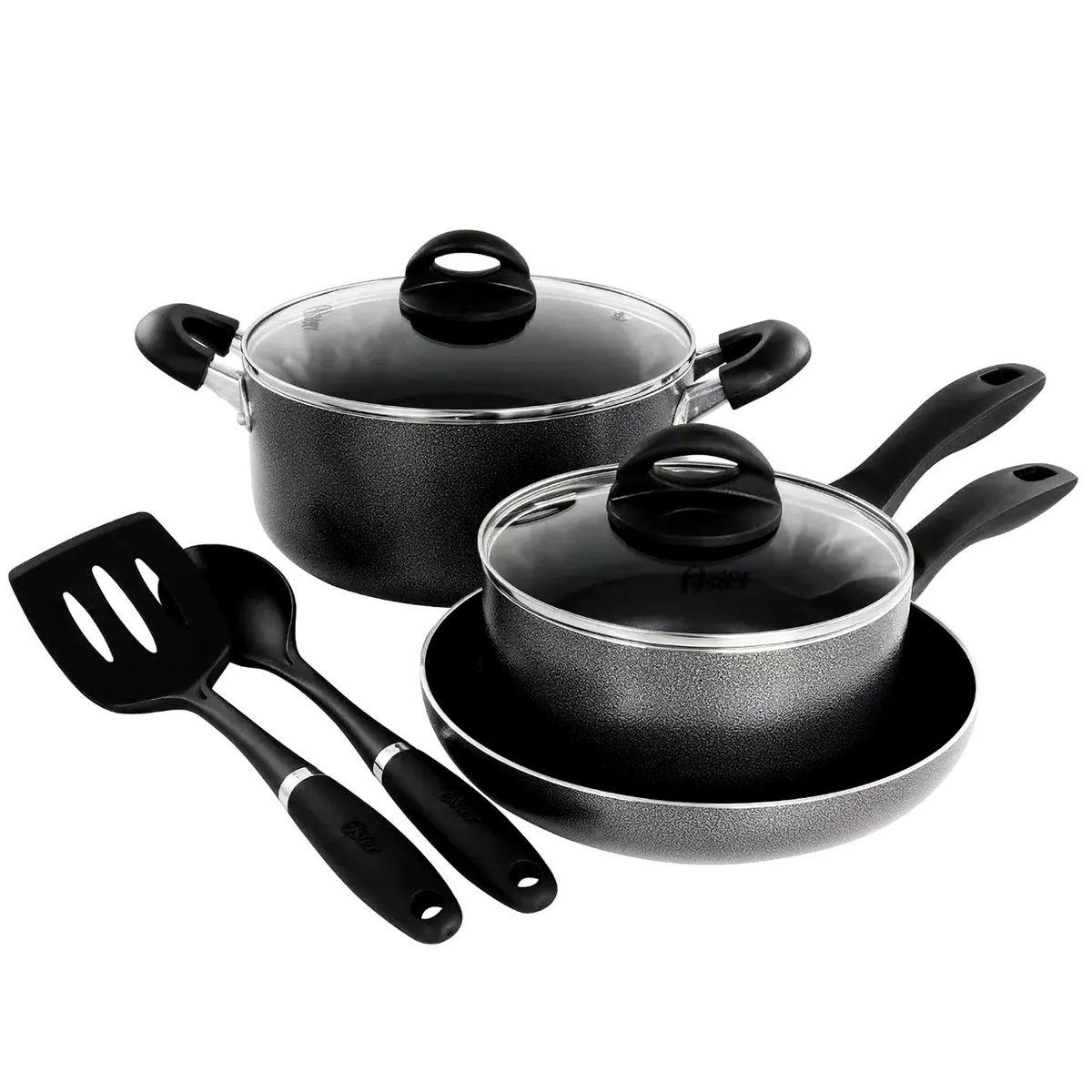 OSTER - Juego de Ollas aluminio antiadherente 7 piezas Clairborne Oster gris