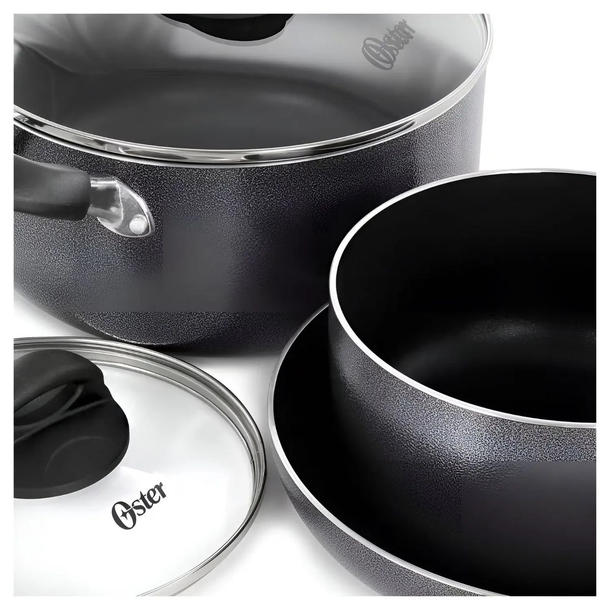OSTER - Juego de Ollas aluminio antiadherente 7 piezas Clairborne Oster gris