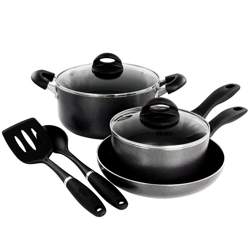 OSTER - Juego de Ollas aluminio antiadherente 7 piezas Clairborne Oster gris