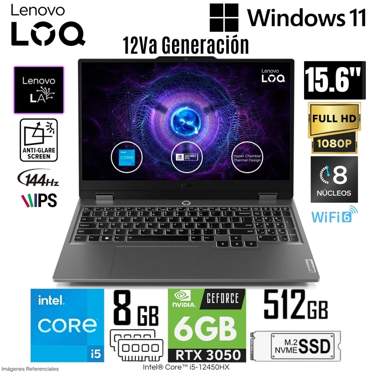 LENOVO - Laptop Lenovo LOQ Intel Core i5-12450HX 8GB RAM 512GB SSD 15.6 " FHD RTX3050-6GB - Luna Grey
