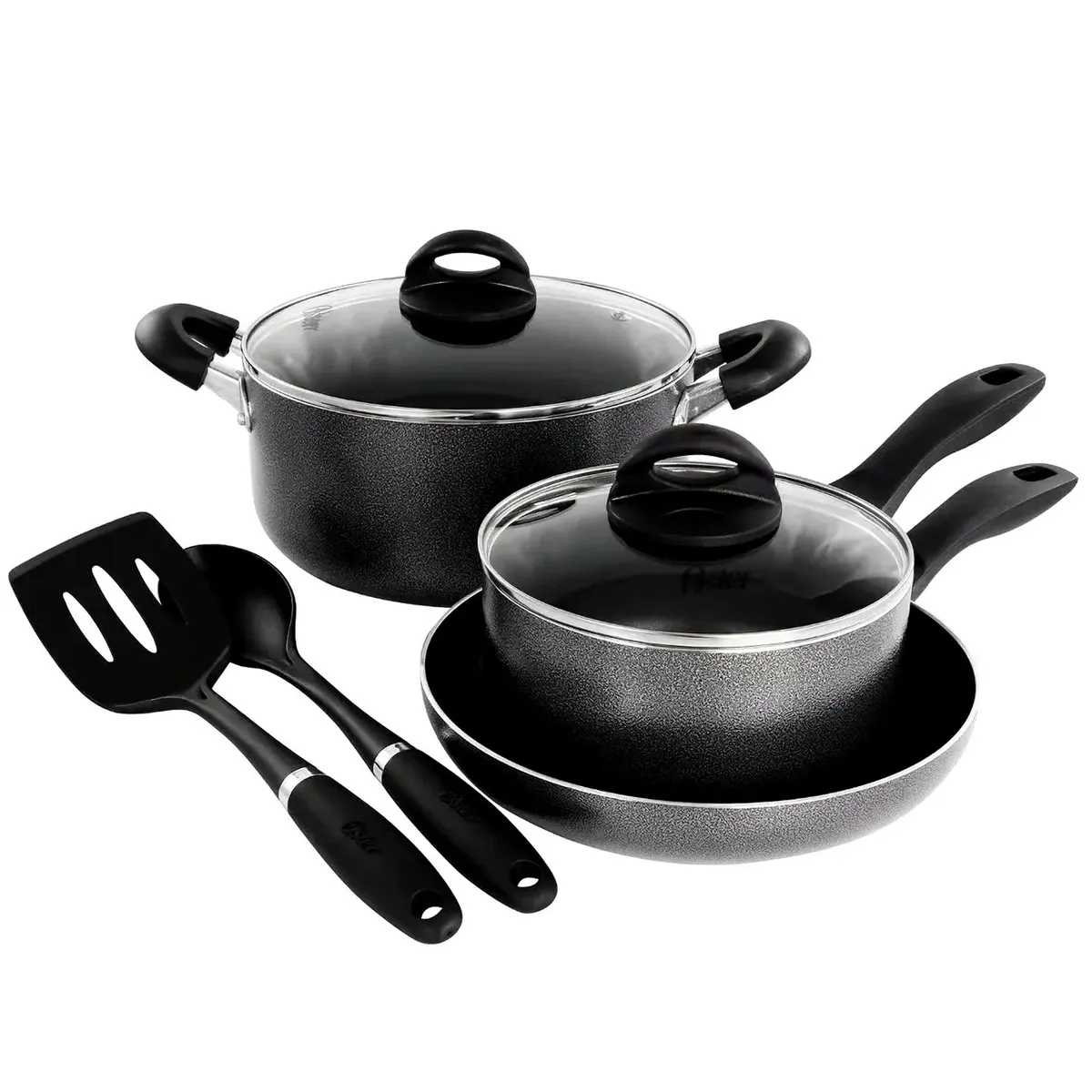 OSTER - Juego de Ollas aluminio antiadherente 7 piezas Clairborne Oster gris