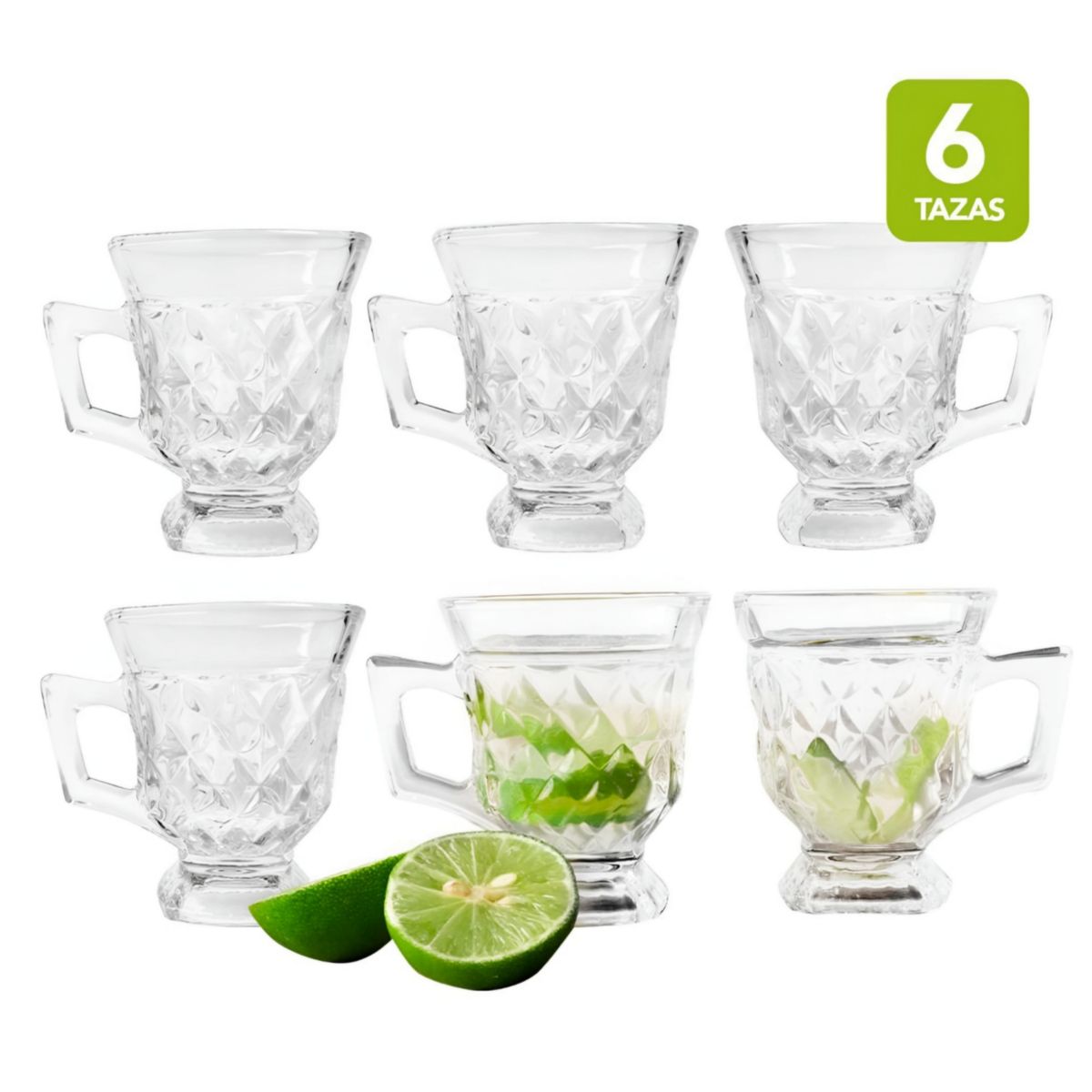 GENERICO - Set juegos de 6 tazas de vidrio labrado - café te