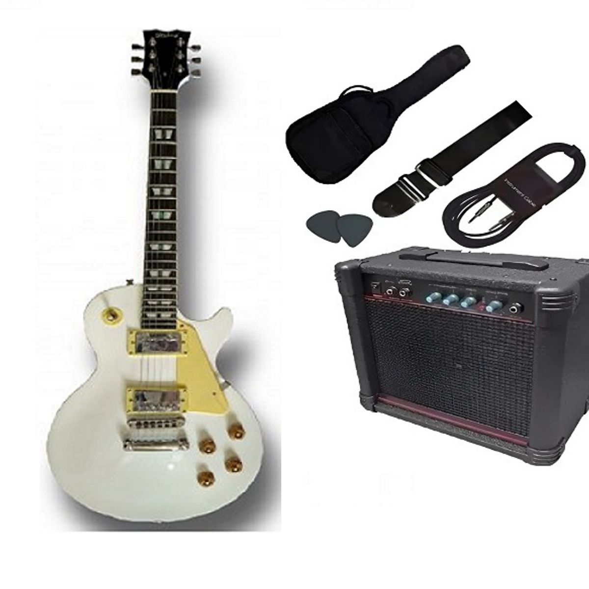 GENERICO - Pack de Guitarra Eléctrica Les Paul String Blanco