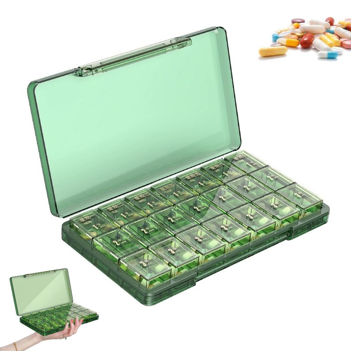 GENERICO - Pastillero Semanal Portatil Removible 21 compartimientos