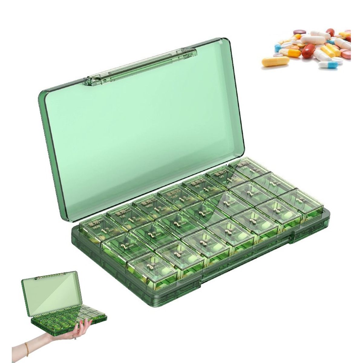 GENERICO - Pastillero Semanal Portatil Removible 21 compartimientos