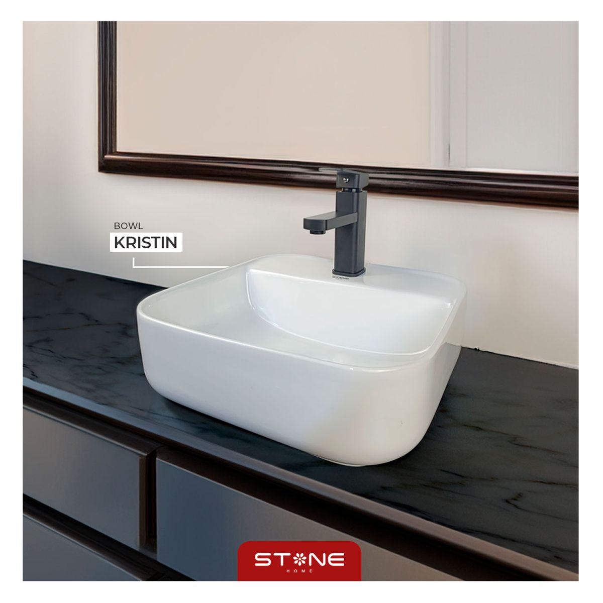 STONE - COMBO BOWL KRISTIN BLANCO + LLAVE PLAVATORIO ALINA STB-01 BLACK STONE