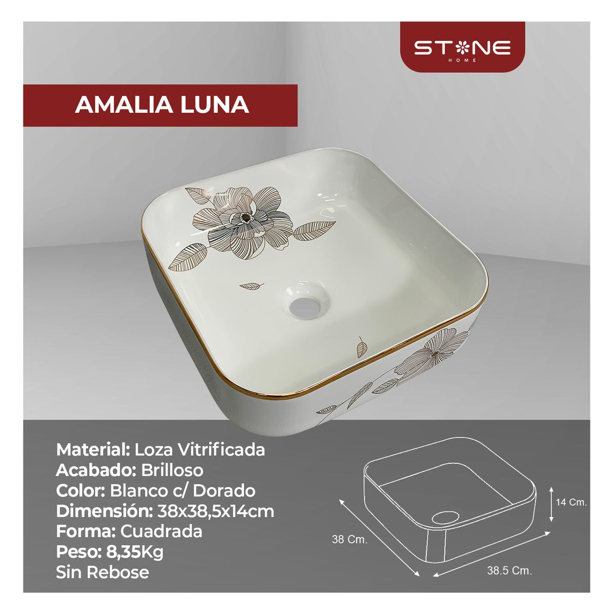 STONE - COMBO BOWL AMALIA LUNA + LLAVE PBOWL AL MUEBLE CAELI STG-01 GOLDEN
