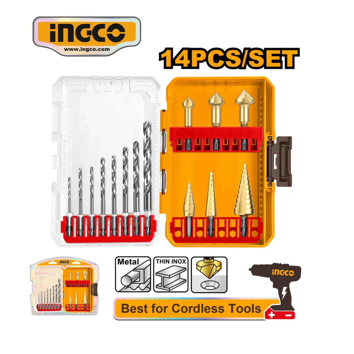 INGCO TOOLS - AKDL61401 SET DE 14 BROCAS HSS Y BROCAS ESCALONADAS