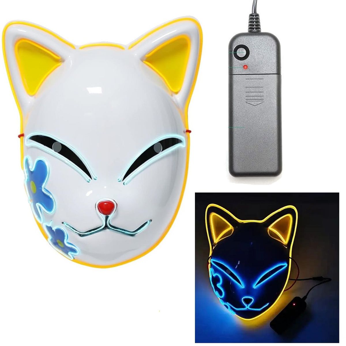 GENERICO - Mascara gato con luces para fiestas Hallowen amarillo