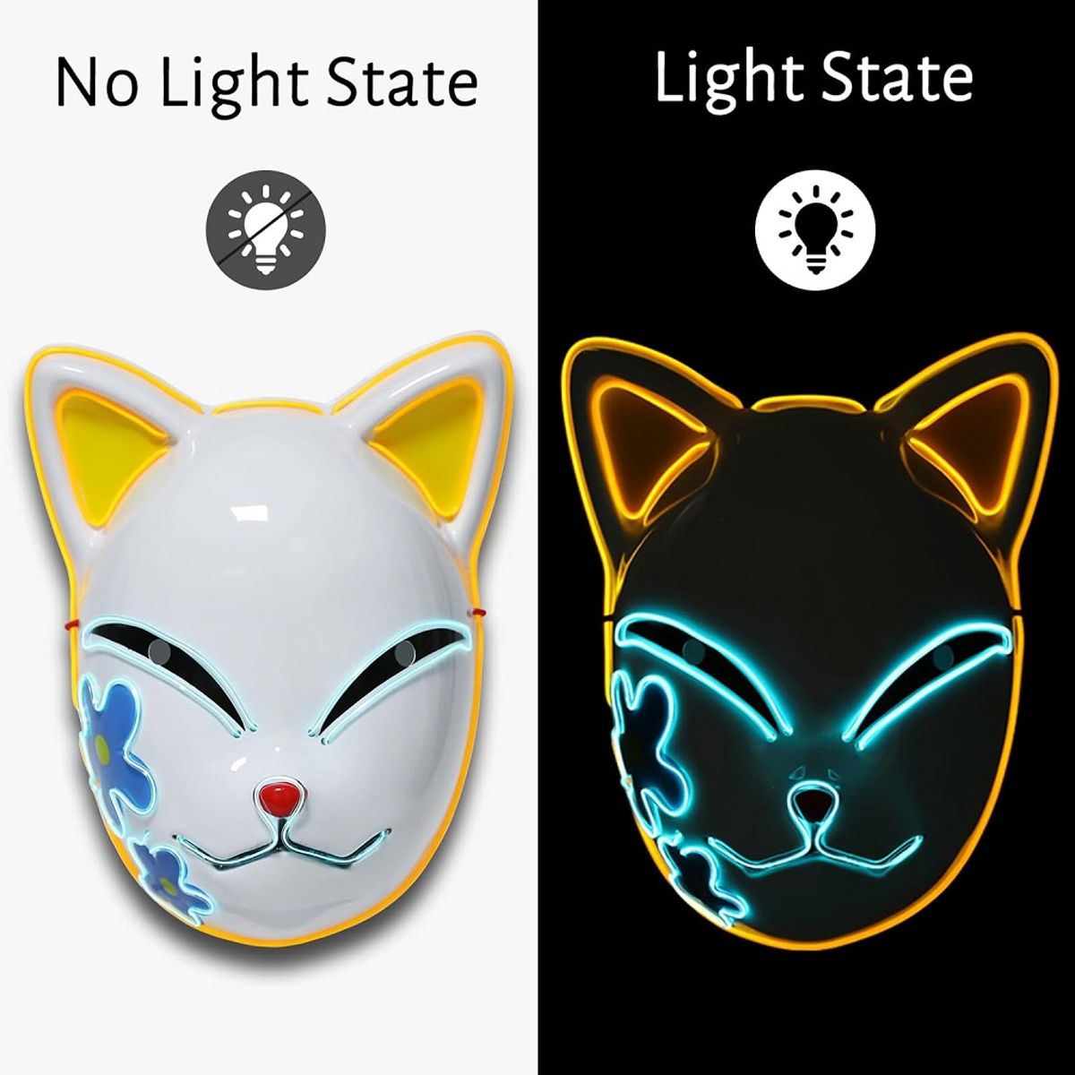 GENERICO - Mascara gato con luces para fiestas Hallowen amarillo