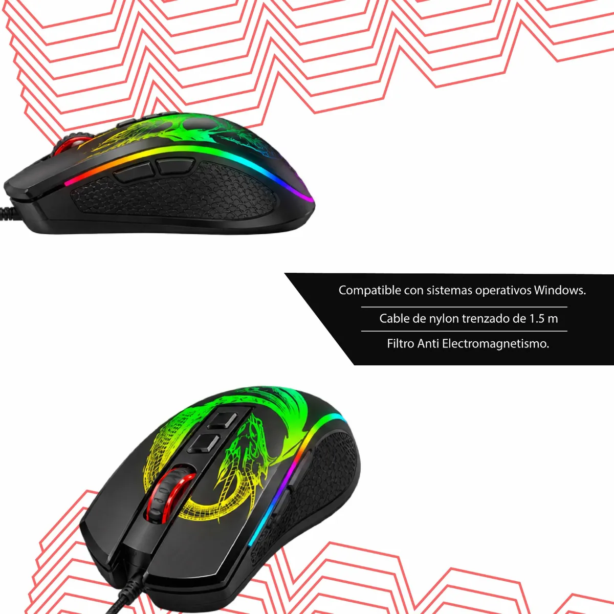 MICRONICS - MOUSE GAMER USB RGB DRAGON MIC GM805 7B 12800DPI