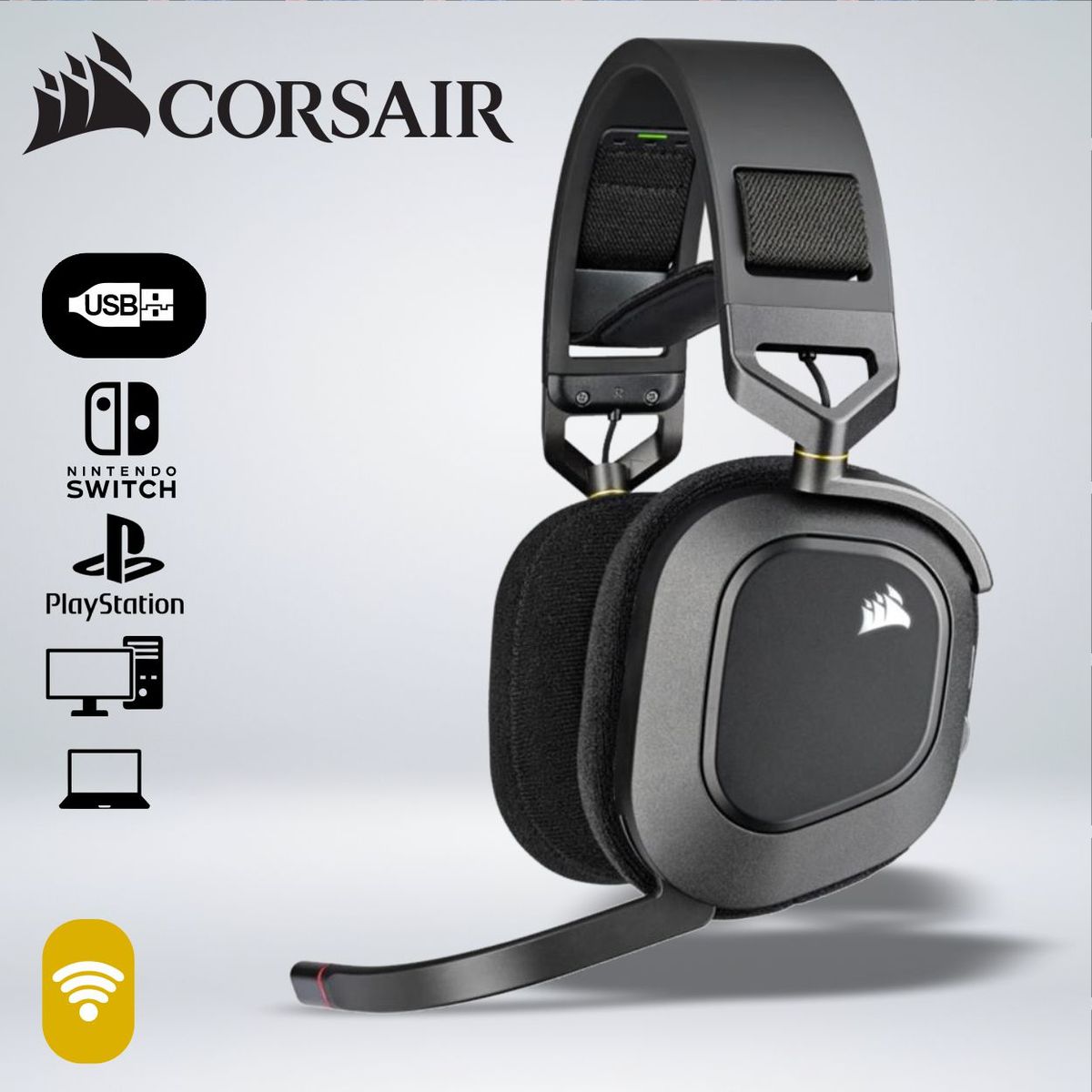 CORSAIR - AUDIFONO GAMER CORSAIR HS80 RGB WIRELESS SONIDO DOLBY ATMOS INMERSIVO