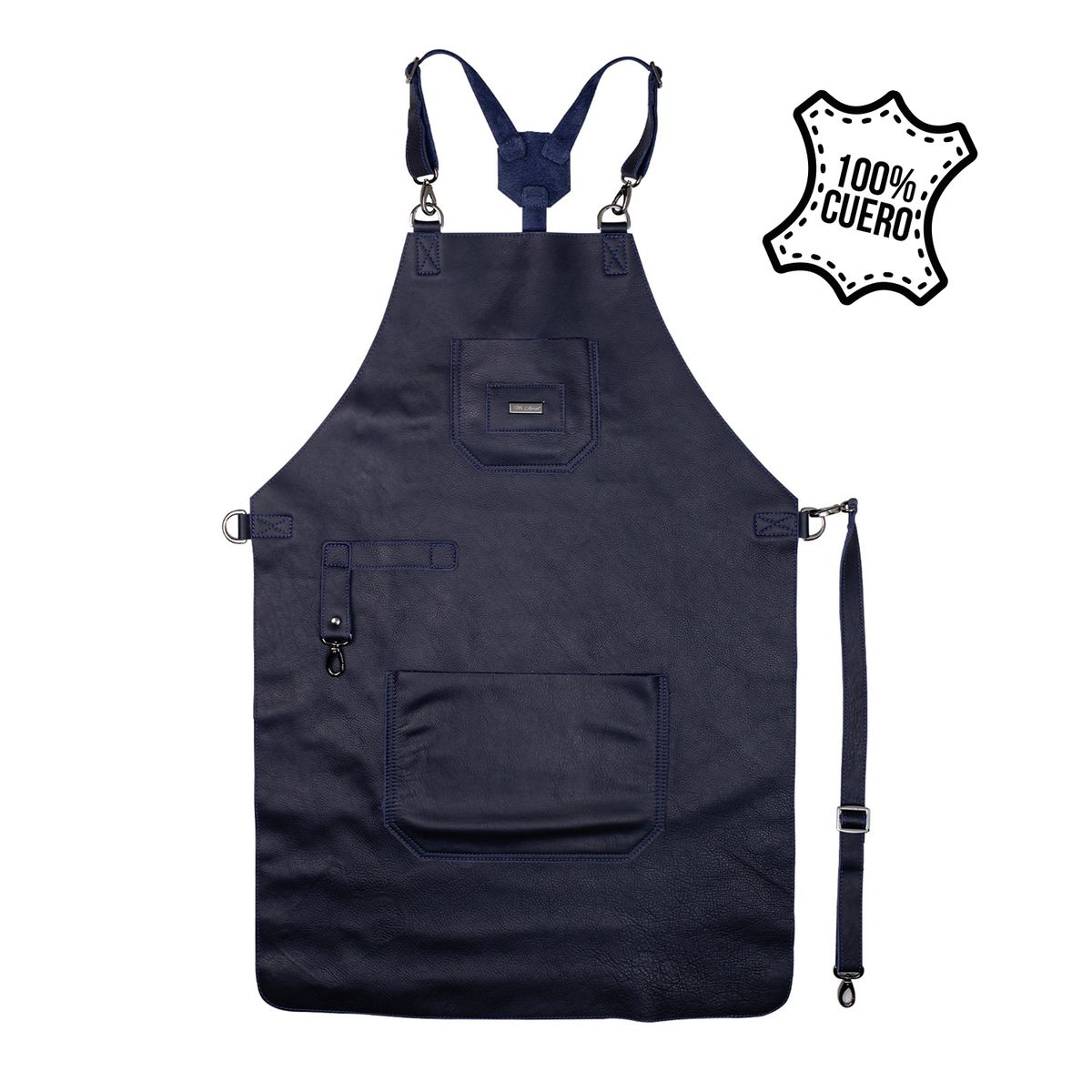 GRILLCORP - Mandil de Cuero Premium Azul Marino Mr Apron